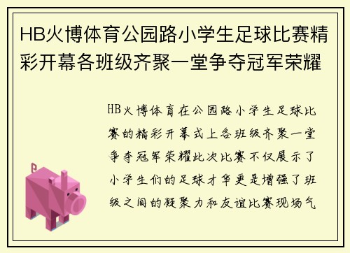 HB火博体育公园路小学生足球比赛精彩开幕各班级齐聚一堂争夺冠军荣耀