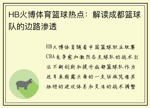 HB火博体育篮球热点：解读成都篮球队的边路渗透